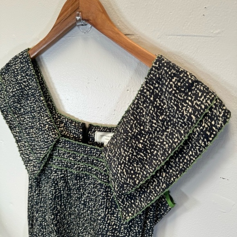 ANTHROPOLOGIE shift dress sz10 large pocket black embroidered collar mini cotton